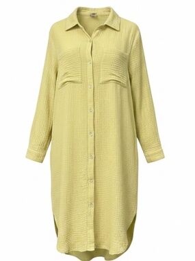 Magaschoni Cotton Gauze Shirt Dress Long Sleeves Organic Cotton Size Large